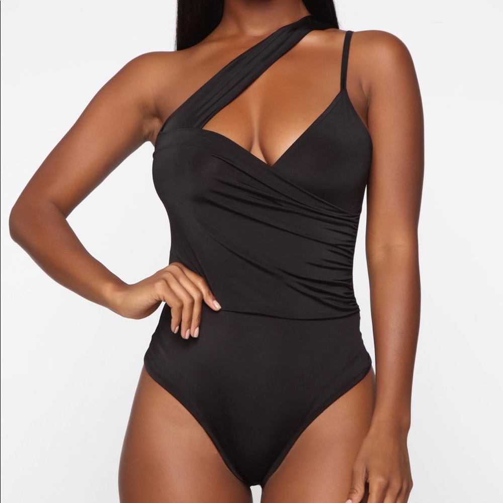 Fashion Nova Drape Front Black Body Suit- S
